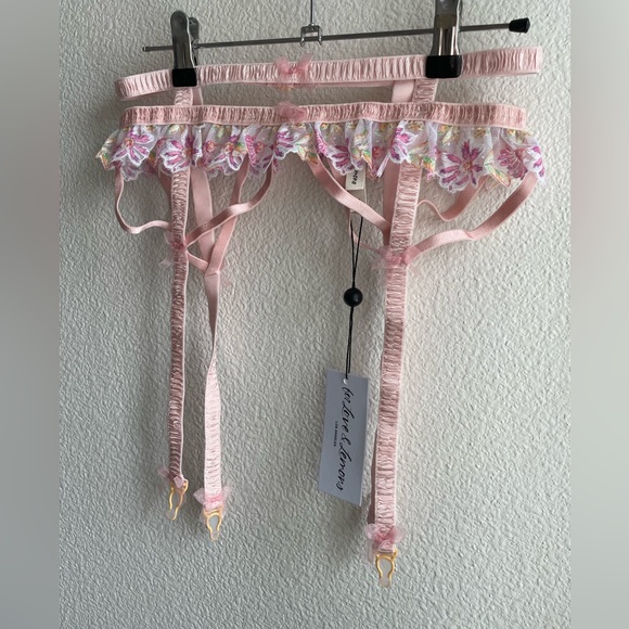 NWT For Love & Lemons April Bloom Garter Belt Pink Floral - Picture 12 of 16